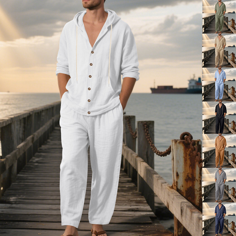Linen Shirt Breathable - Conjunto Casual Masculino de Verão em