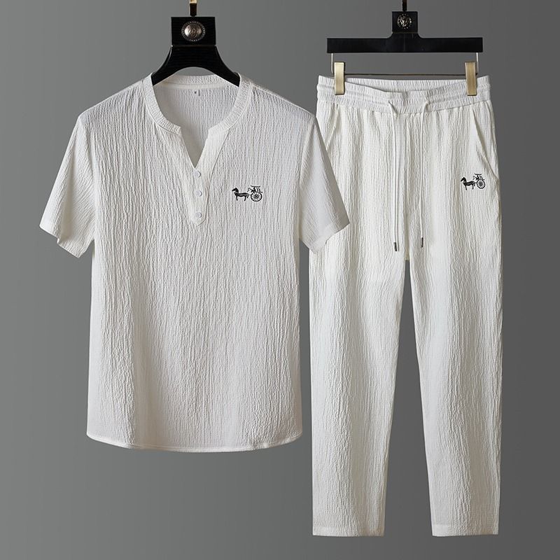 Short Linen Drawstring - Novo Conjunto de Camiseta de Linho