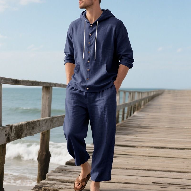 Linen Shirt Breathable - Conjunto de Praia Masculino em Linho,