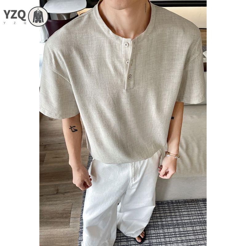 Camiseta de manga curta para h - Linen Shirt Breathable avaliação e preço