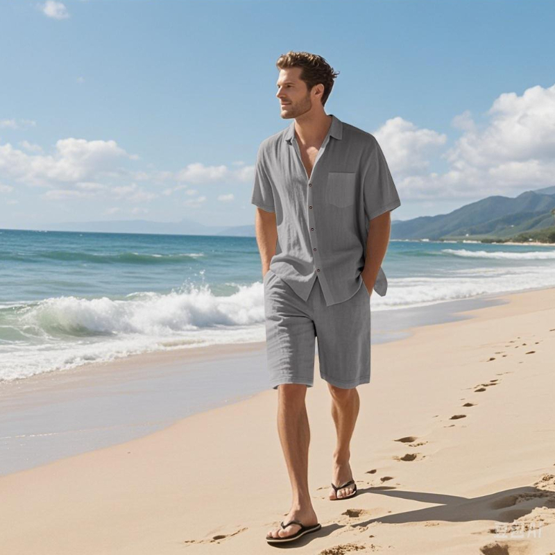 Conjunto de Shorts de Verão Ma - Linen Shirt Breathable avaliação e preço