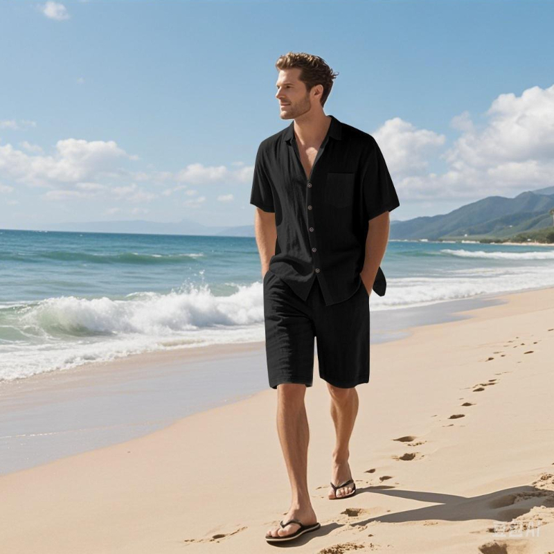 Conjunto de Shorts de Verão Ma - Linen Shirt Breathable avaliação e preço