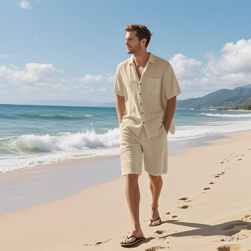 Conjunto de Shorts de Verão Ma - Linen Shirt Breathable avaliação e preço