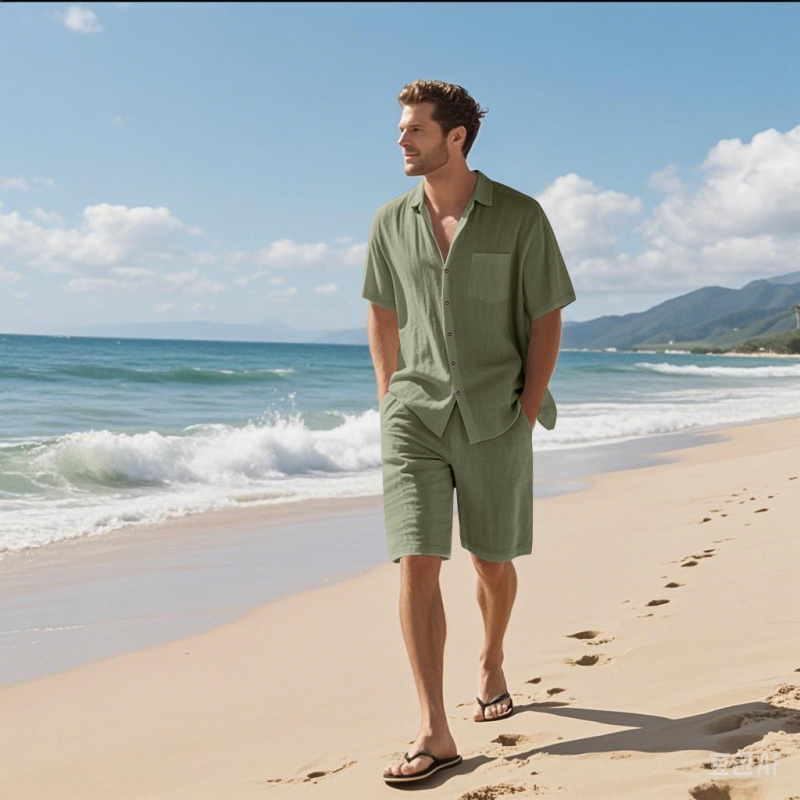 Conjunto Masculino de Verão 20 - Linen Shirt Breathable avaliação e preço