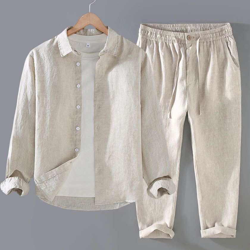 Conjunto de Linho Puro de Alta - Linen Shirt Breathable avaliação e preço