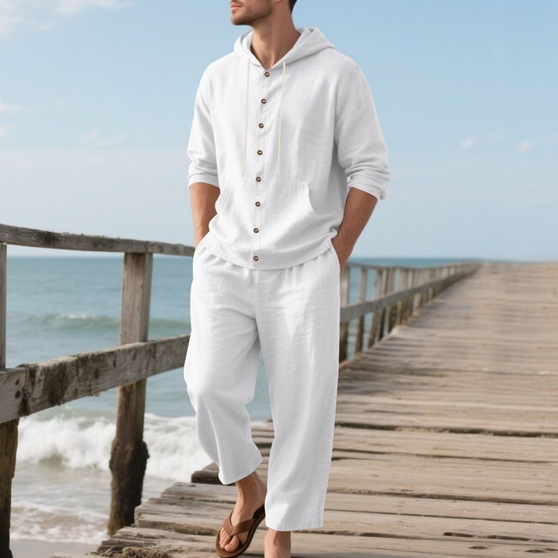 Conjunto de Praia Masculino em - Linen Shirt Breathable avaliação e preço