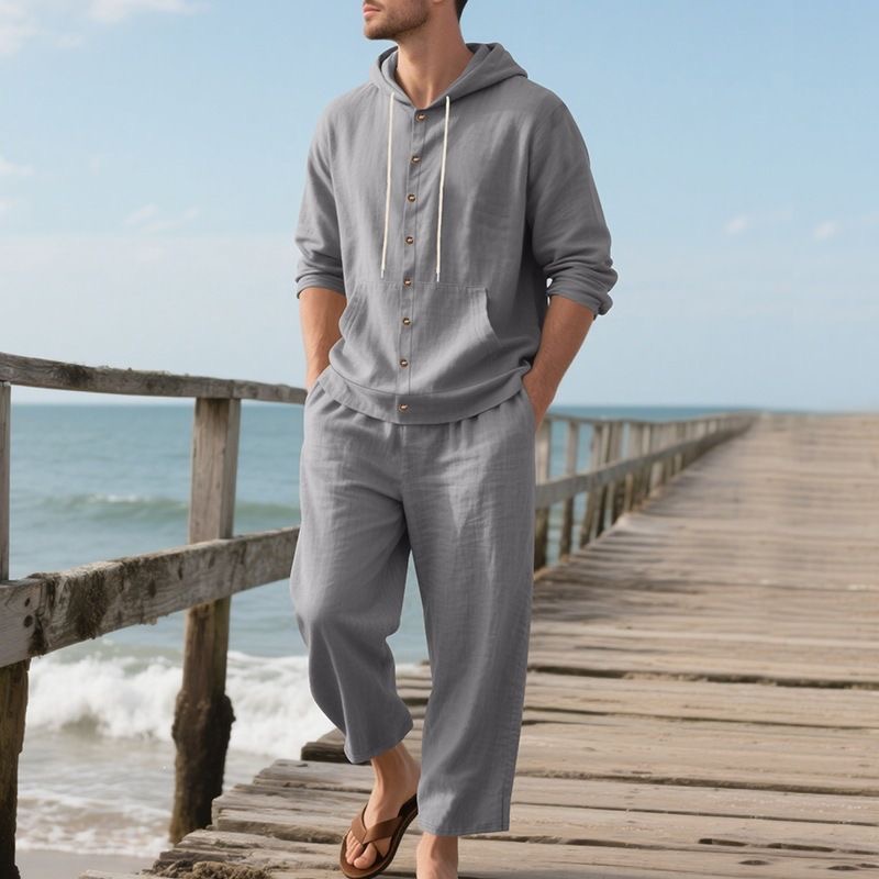 Conjunto de Praia Masculino em - Linen Shirt Breathable avaliação e preço